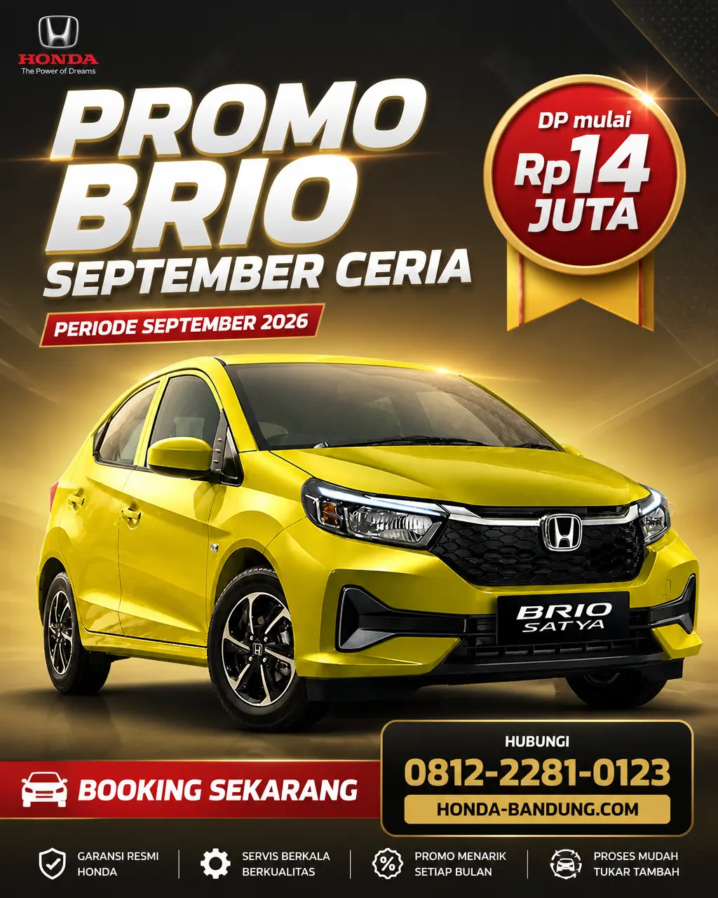 Promo Honda Brio September Ceria 2026: DP Mulai Rp14 Juta di Bandung