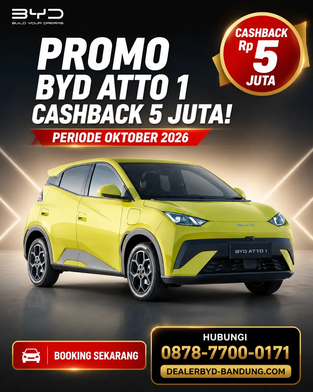Promo BYD ATTO 1 di Bandung: Cashback 5 Juta & DP Ringan 2026